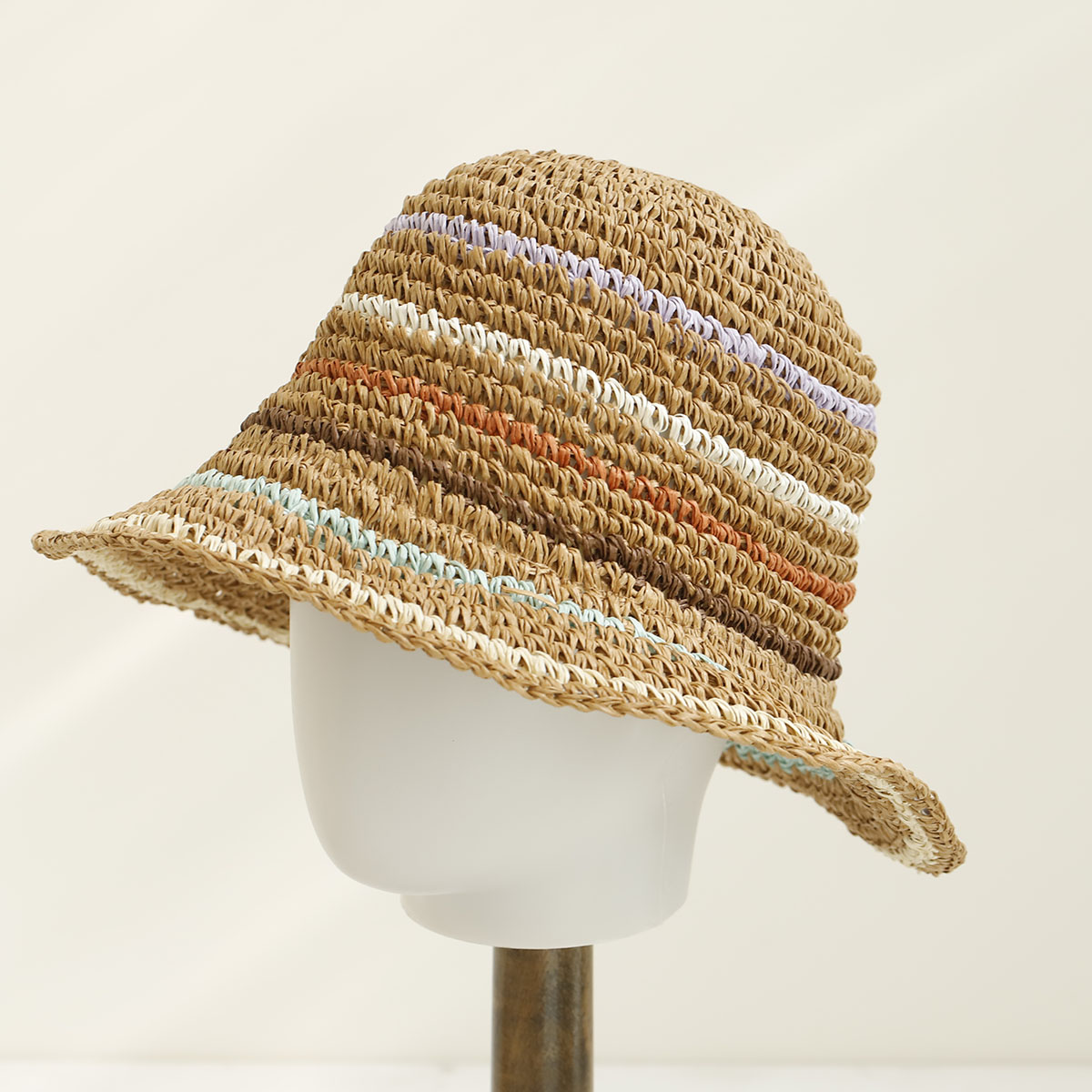 Bucket Hat Straw - قبعة شمسية مخططة ملونة عالية الجودة